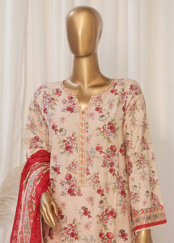 SMED-018- 3 Piece Printed Embroidered Stitched Suit