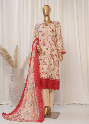 SMED-018- 3 Piece Printed Embroidered Stitched Suit