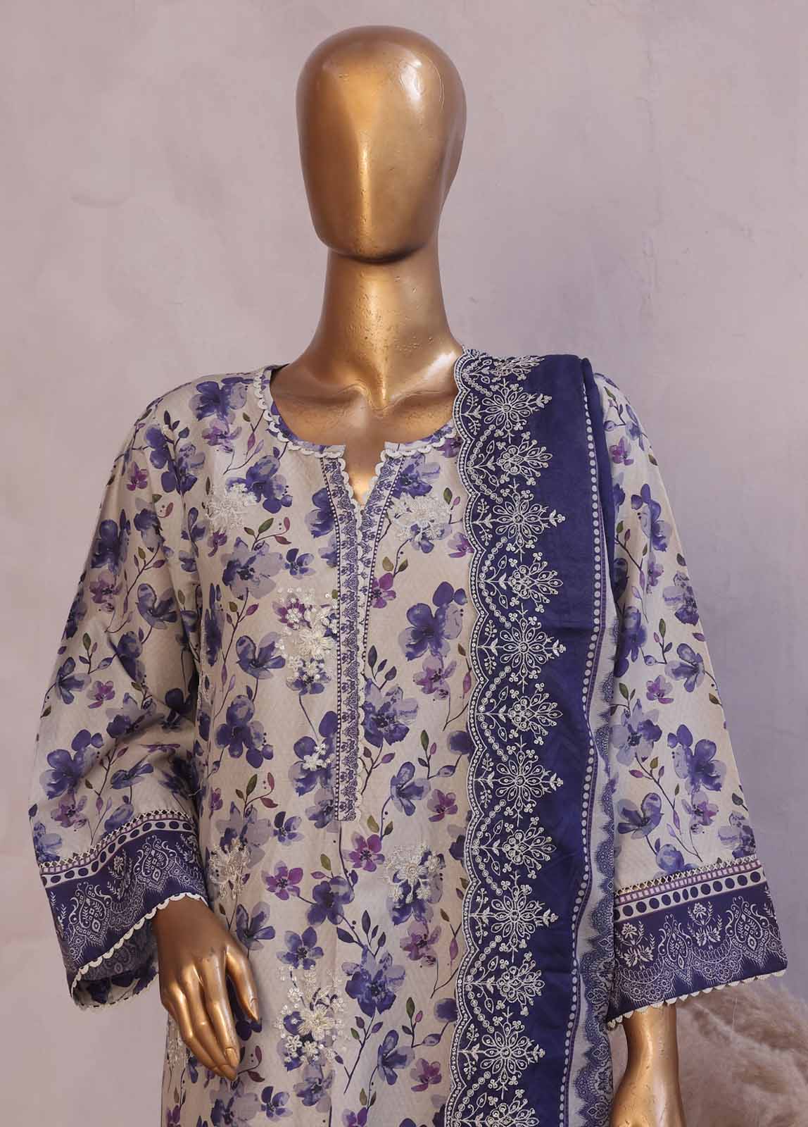 Bin Saeed Fabric - SMED-019 -3 Piece Embroidered Stitched Suit