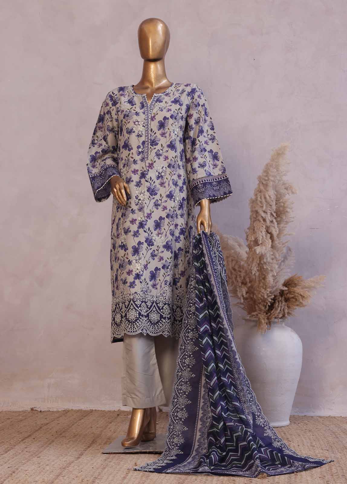 Bin Saeed Fabric - SMED-019 -3 Piece Embroidered Stitched Suit