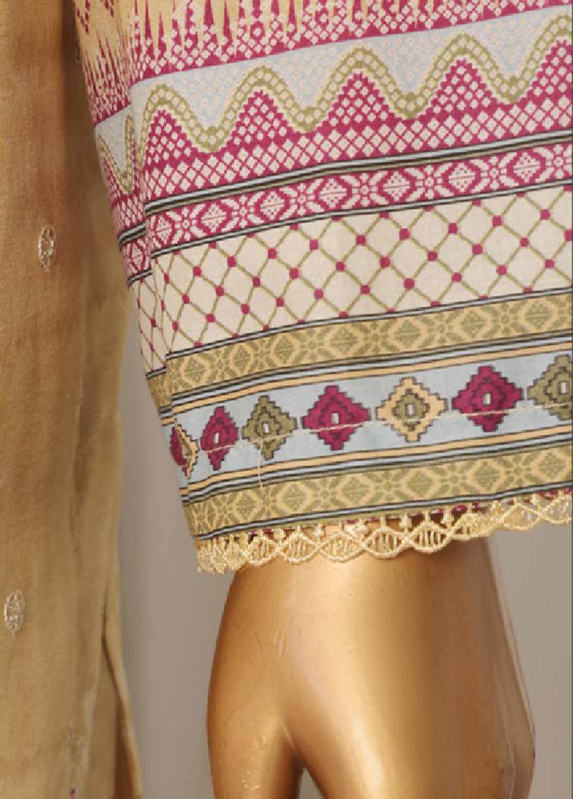 Bin Saeed Fabric - SMED-021- 3 Piece Printed Embroidered Stitched Suit