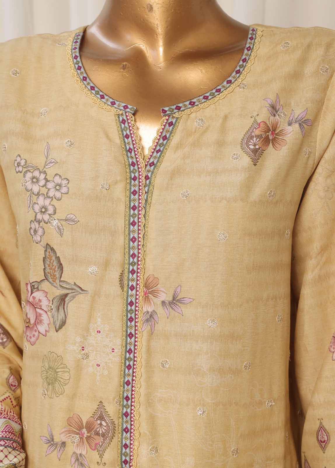 Bin Saeed Fabric - SMED-021- 3 Piece Printed Embroidered Stitched Suit