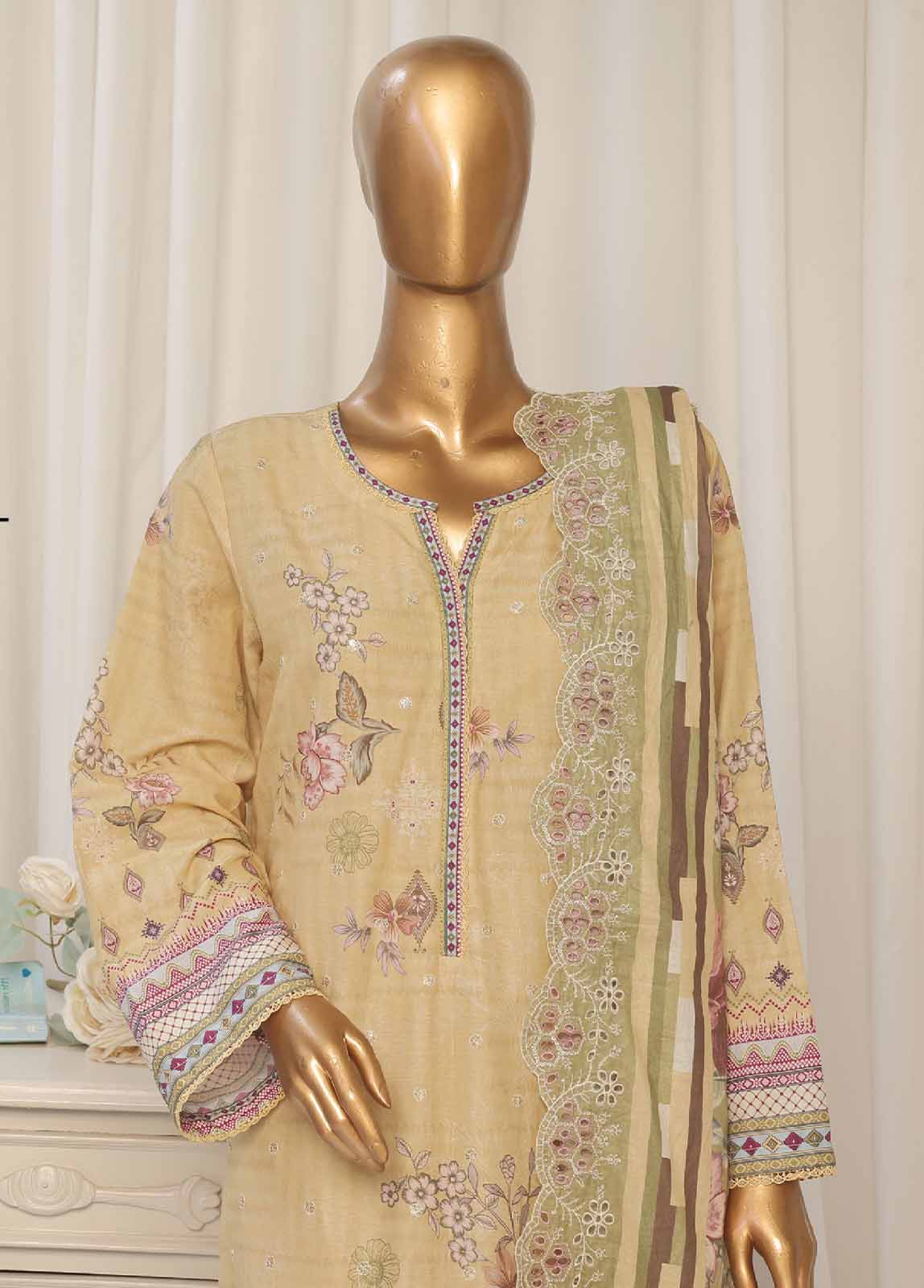 Bin Saeed Fabric - SMED-021- 3 Piece Printed Embroidered Stitched Suit