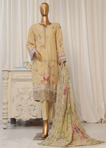 SMED-021- 3 Piece Printed Embroidered Stitched Suit