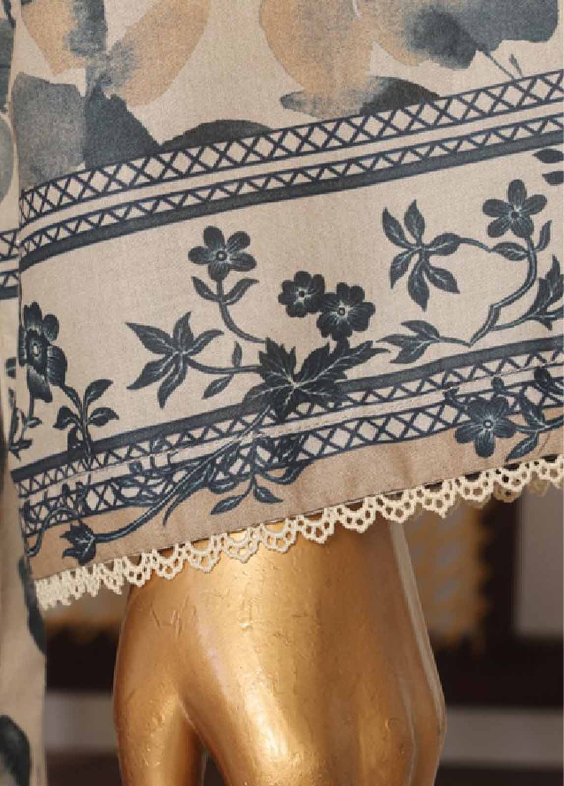 Bin Saeed Fabric - SMED-022- 3 Piece Printed Embroidered Stitched Suit