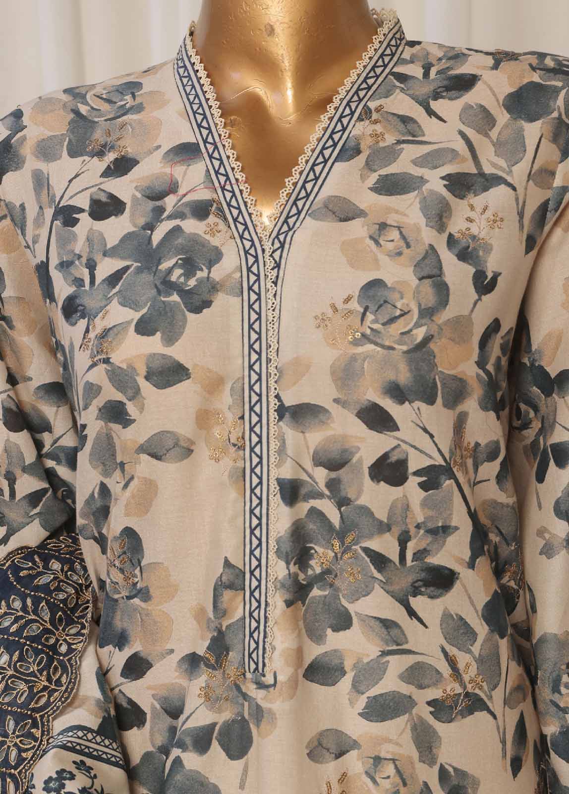 Bin Saeed Fabric - SMED-022- 3 Piece Printed Embroidered Stitched Suit