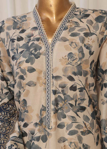 Bin Saeed Fabric - SMED-022- 3 Piece Printed Embroidered Stitched Suit