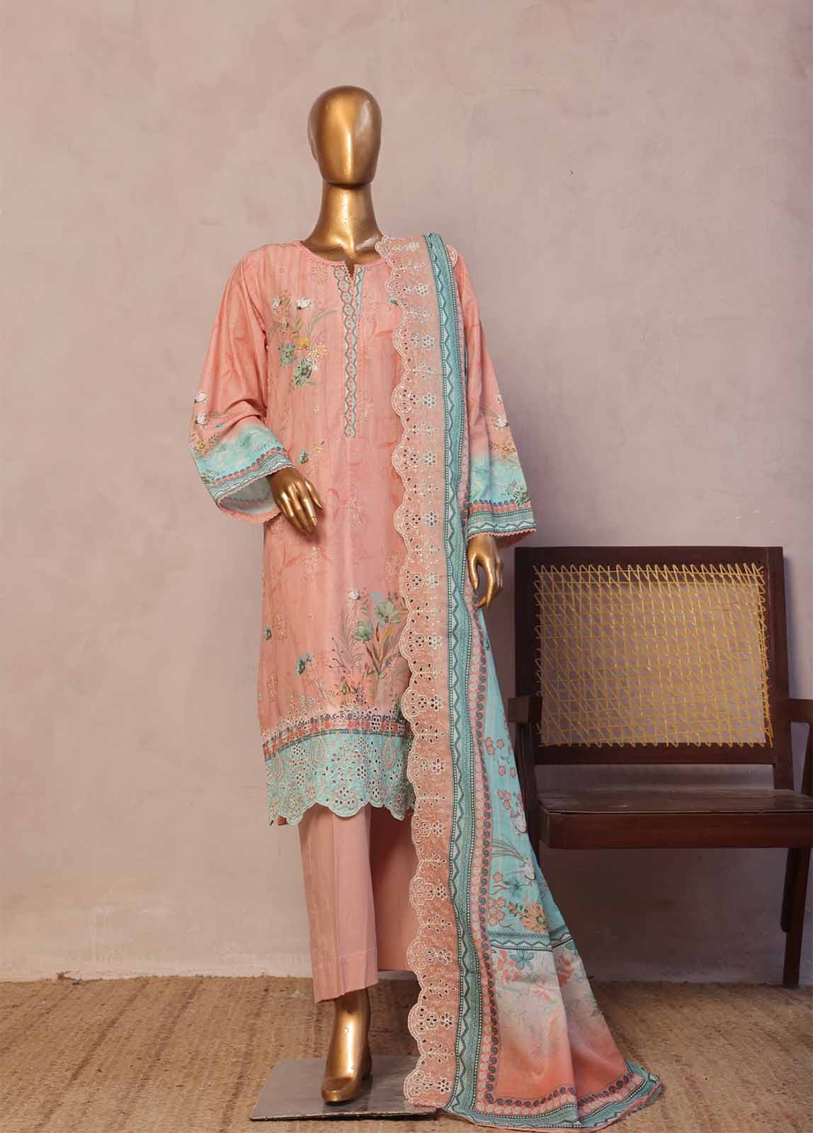 Bin Saeed Fabric - SMED-023 -3 Piece Embroidered Stitched Suit