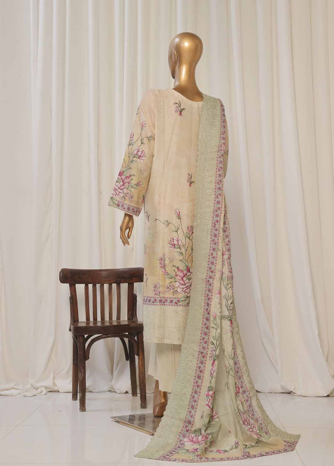 Bin Saeed Fabric - SMED-024- 3 Piece Printed Embroidered Stitched Suit