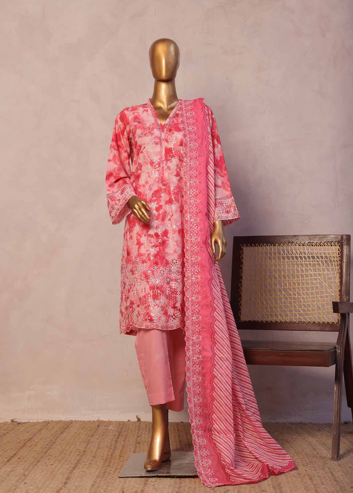 Bin Saeed Fabric - SMED-054 -3 Piece Embroidered Stitched Suit