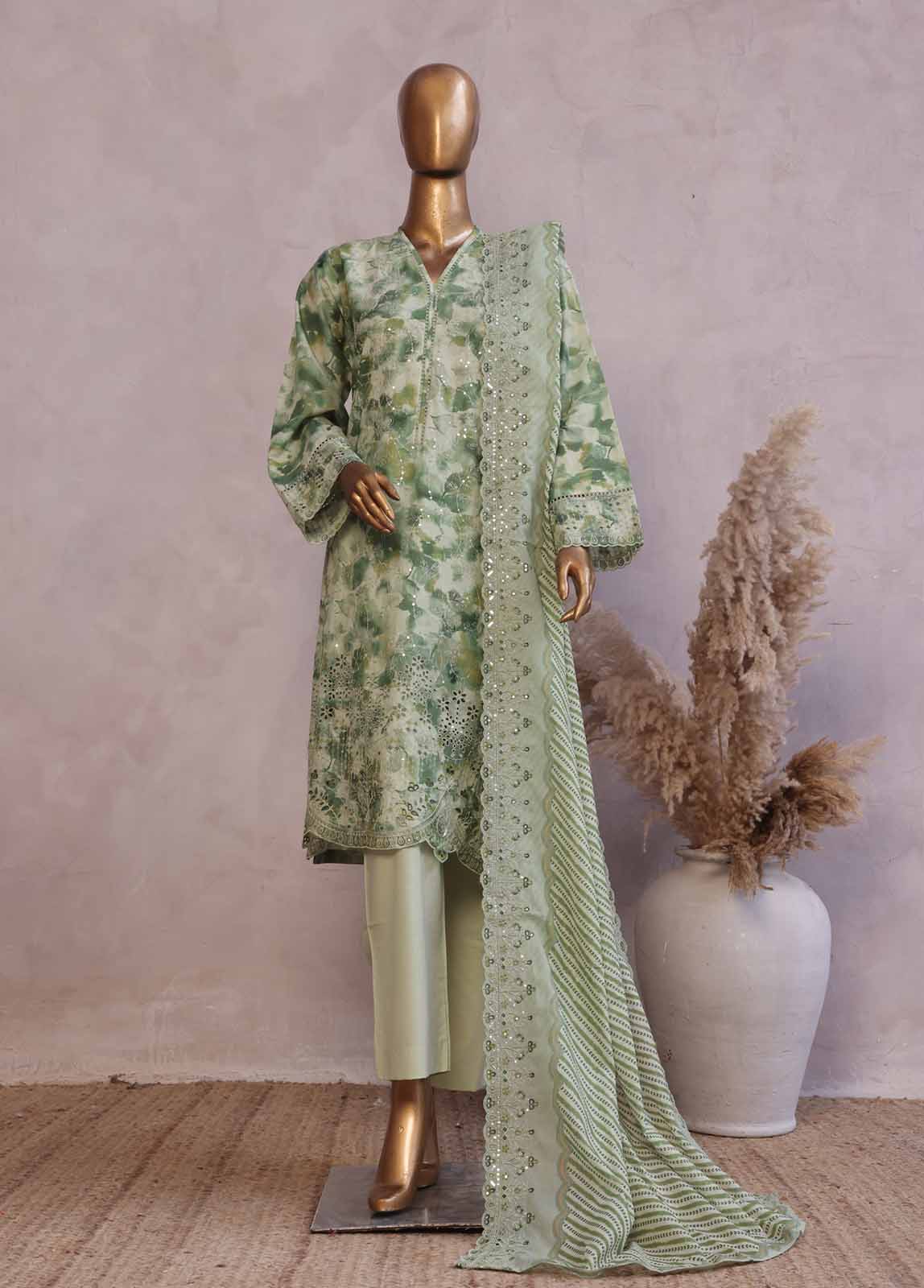 Bin Saeed Fabric - SMED-055 -3 Piece Embroidered Stitched Suit
