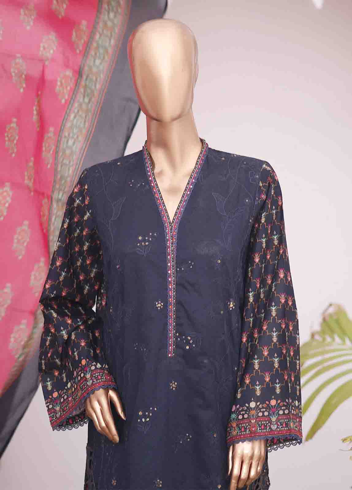 Bin Saeed Fabric - SMEMB-004 B- 3 Piece Embroidered Stitched Suit