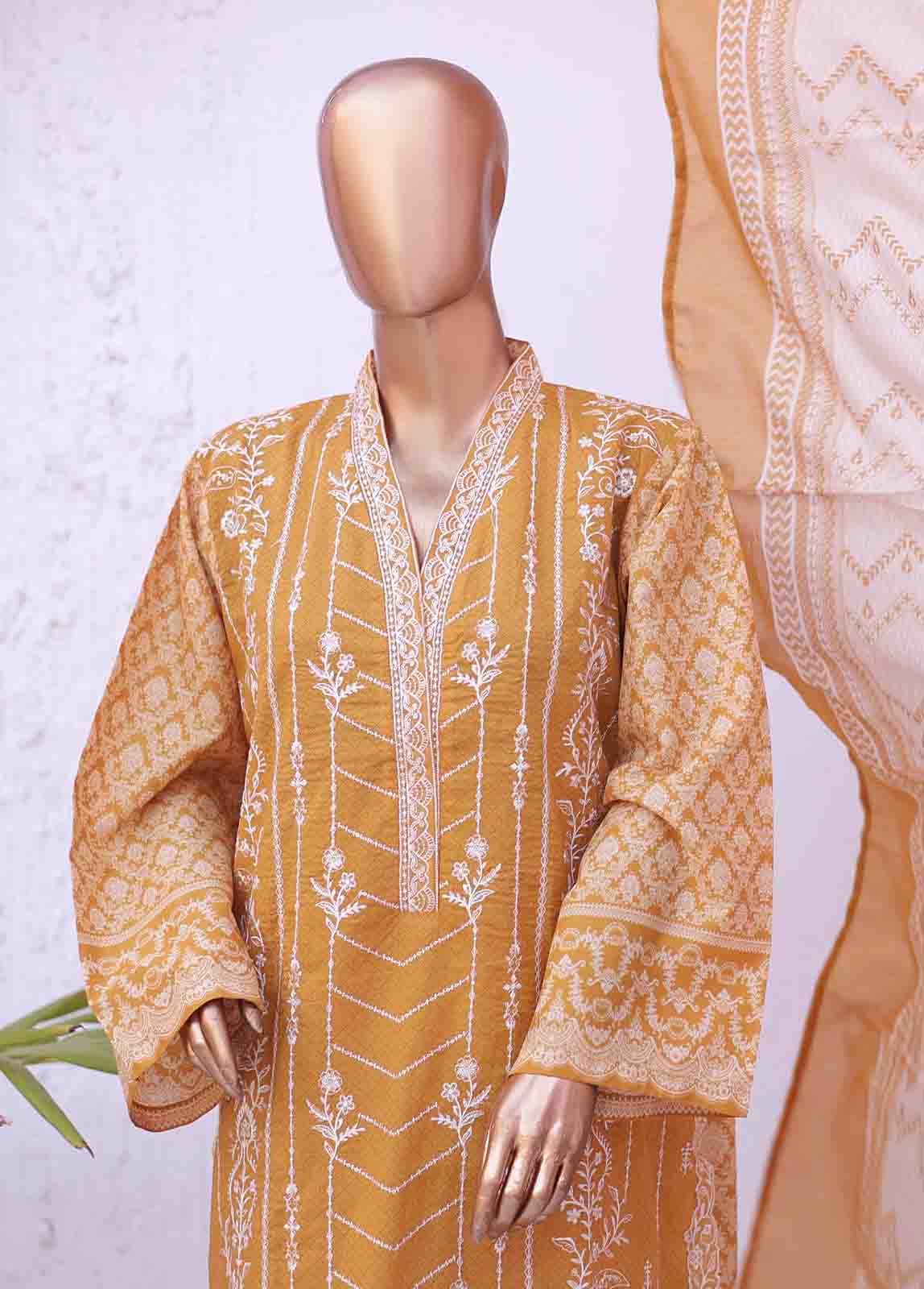 Bin Saeed Fabric - SMEMB-015 B- 3 Piece Embroidered Stitched Suit