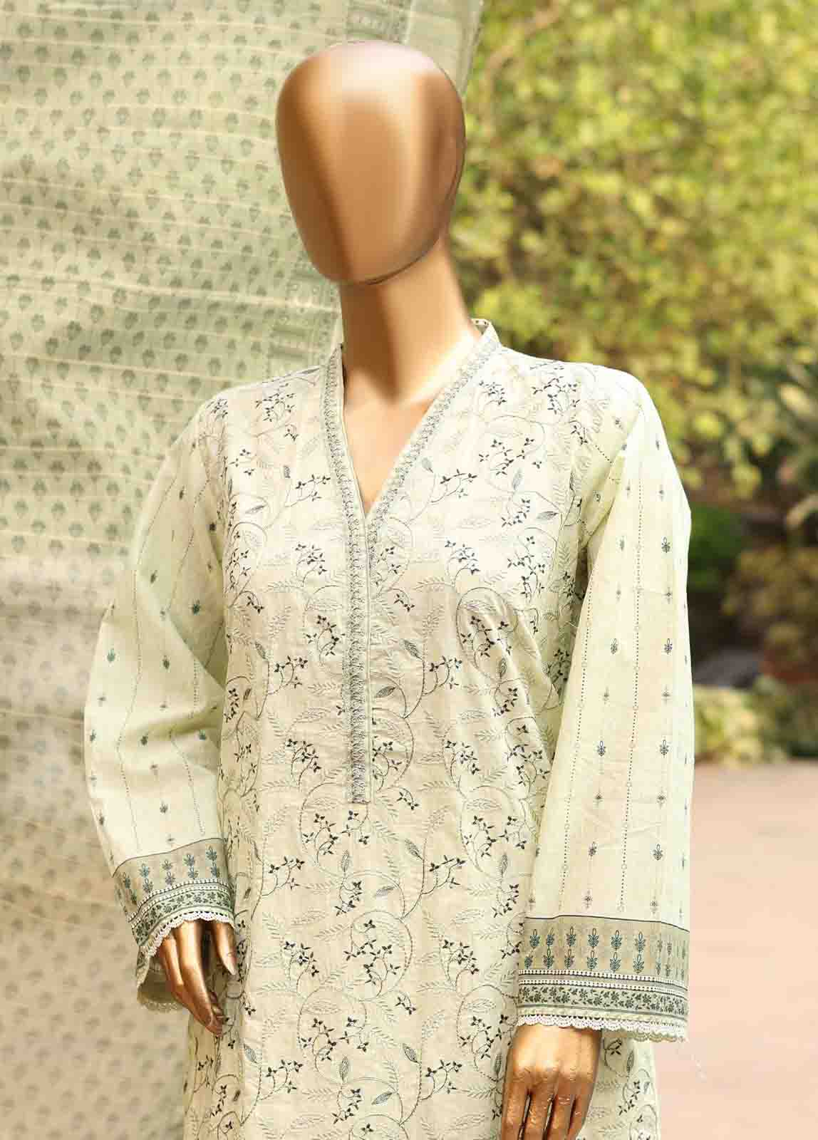 SMEMB-0194- 3 Piece Embroidered Stitched Suit