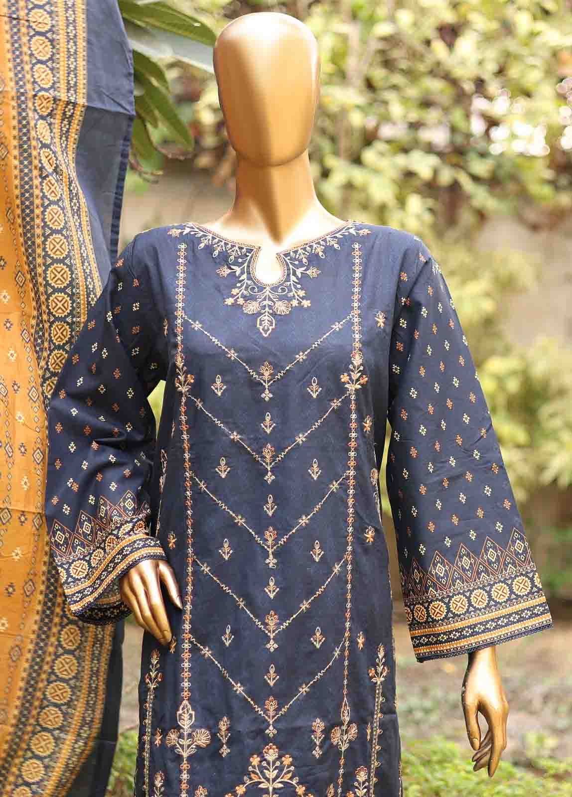 SMEMB-0664- 3 Piece Embroidered Stitched Suit