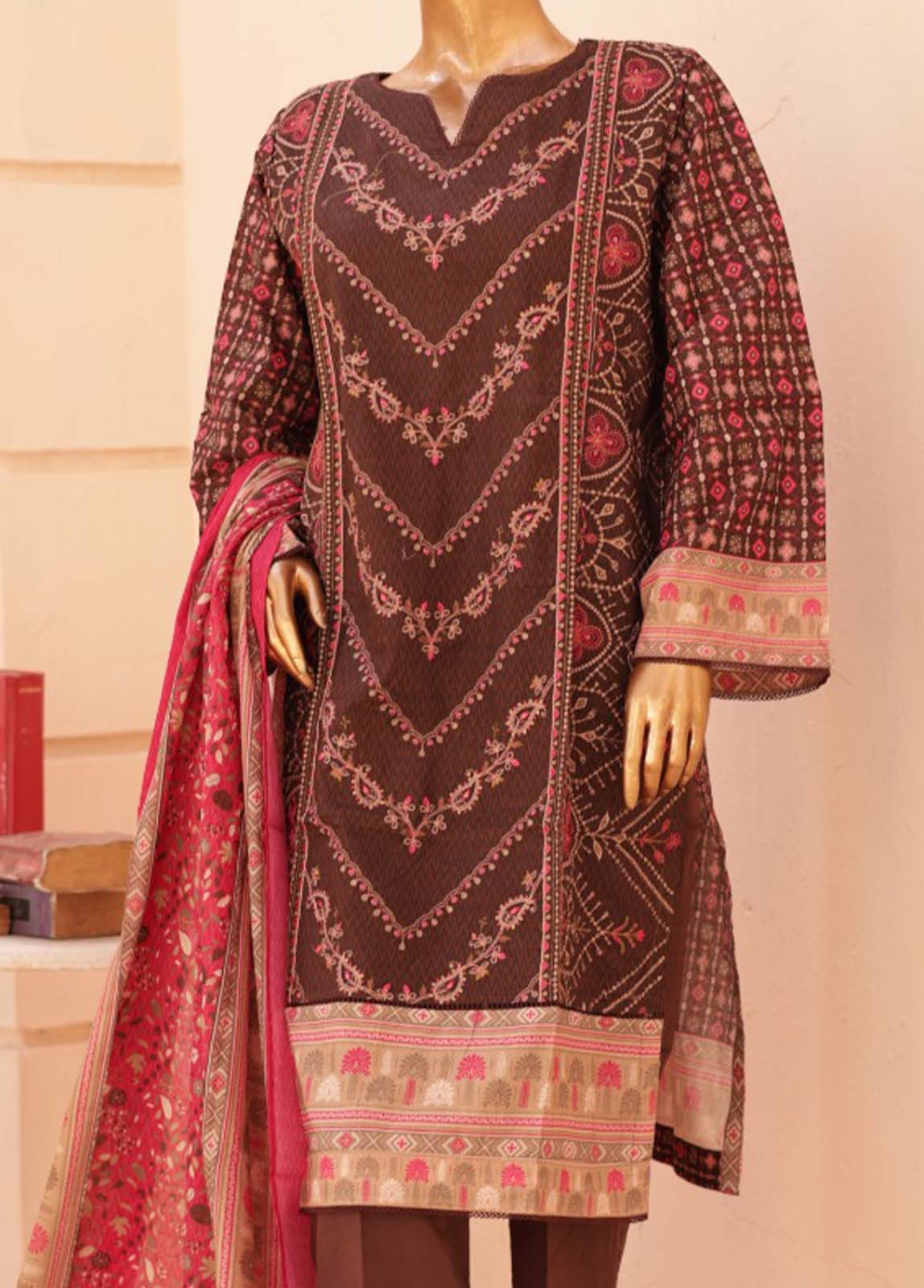 Bin Saeed Fabric - SMEMB-0665- 3 Piece Embroidered Stitched Suit