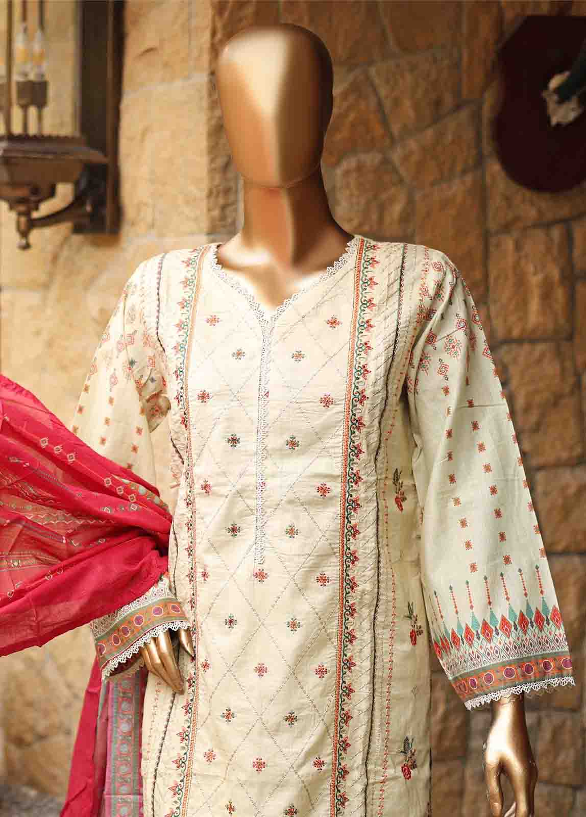 Bin Saeed Fabric - SMEMB-0673- 3 Piece Embroidered Stitched Suit