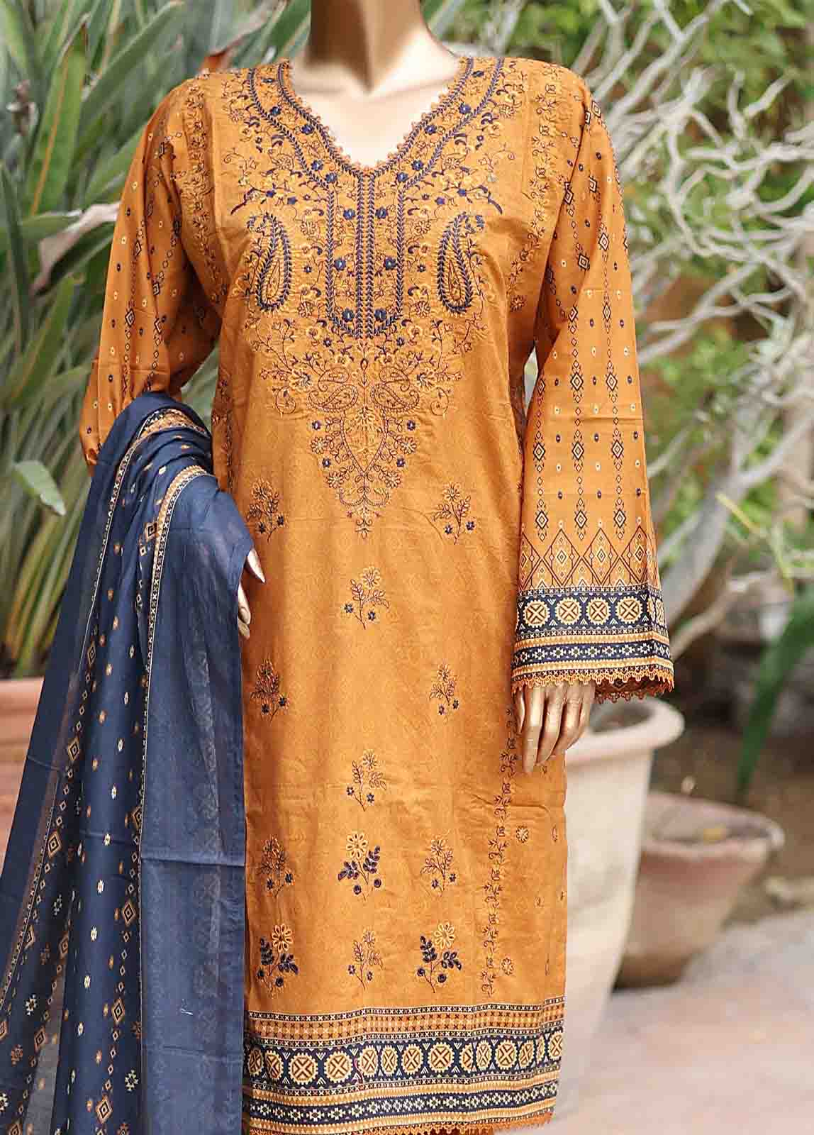 Bin Saeed Fabric - SMEMB-0676- 3 Piece Embroidered Stitched Suit