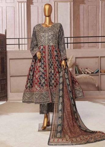 Bin Saeed Fabric - SMFR-025-3 Piece Lawn Embroidered Frock Style Suit