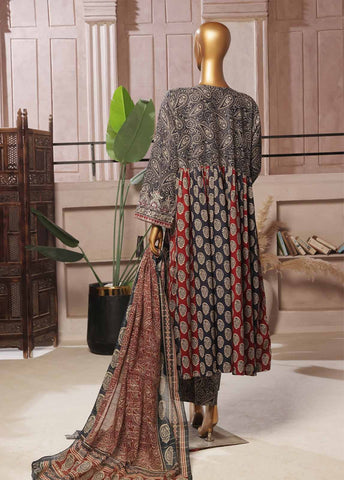 Bin Saeed Fabric - SMFR-025-3 Piece Lawn Embroidered Frock Style Suit