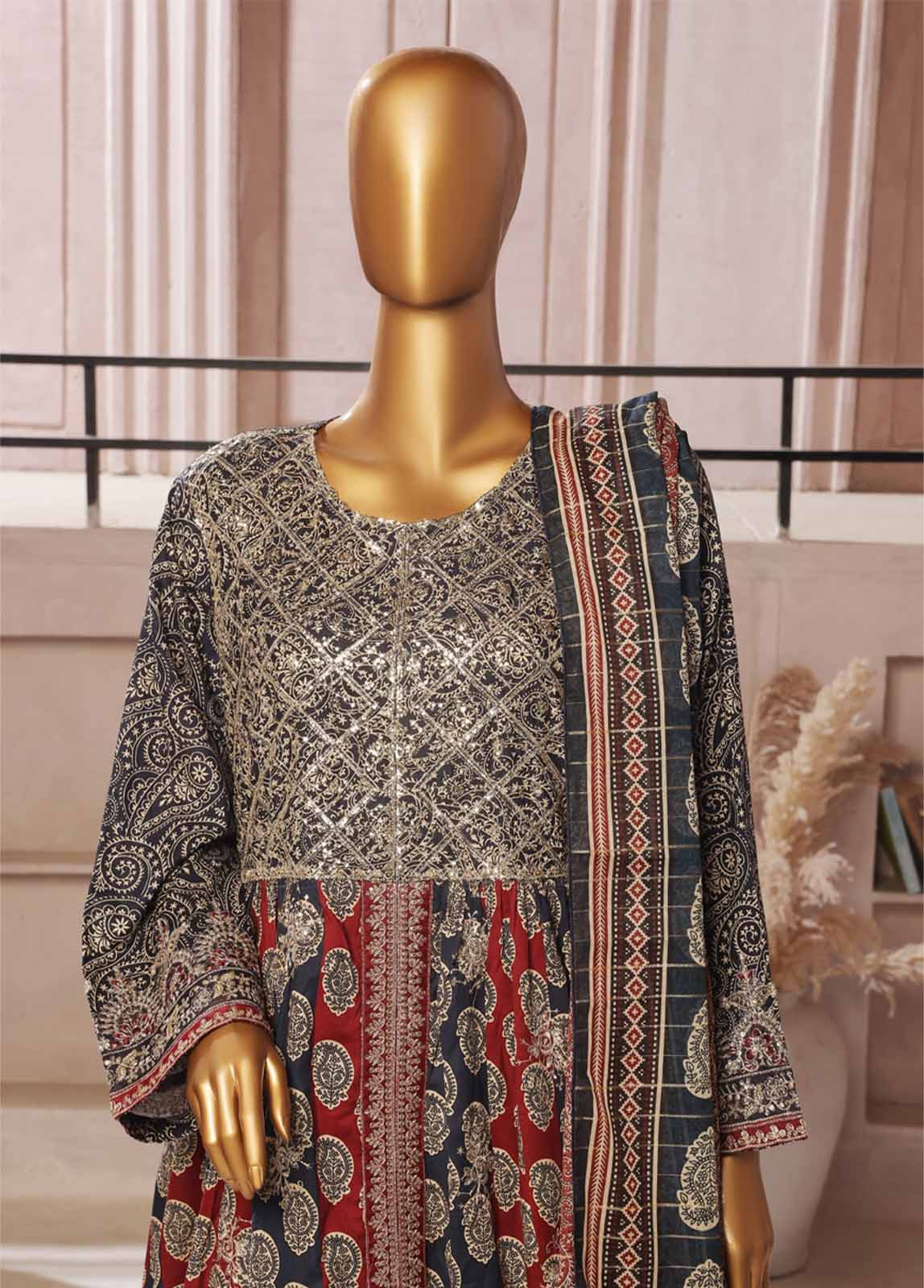 Bin Saeed Fabric - SMFR-025-3 Piece Lawn Embroidered Frock Style Suit