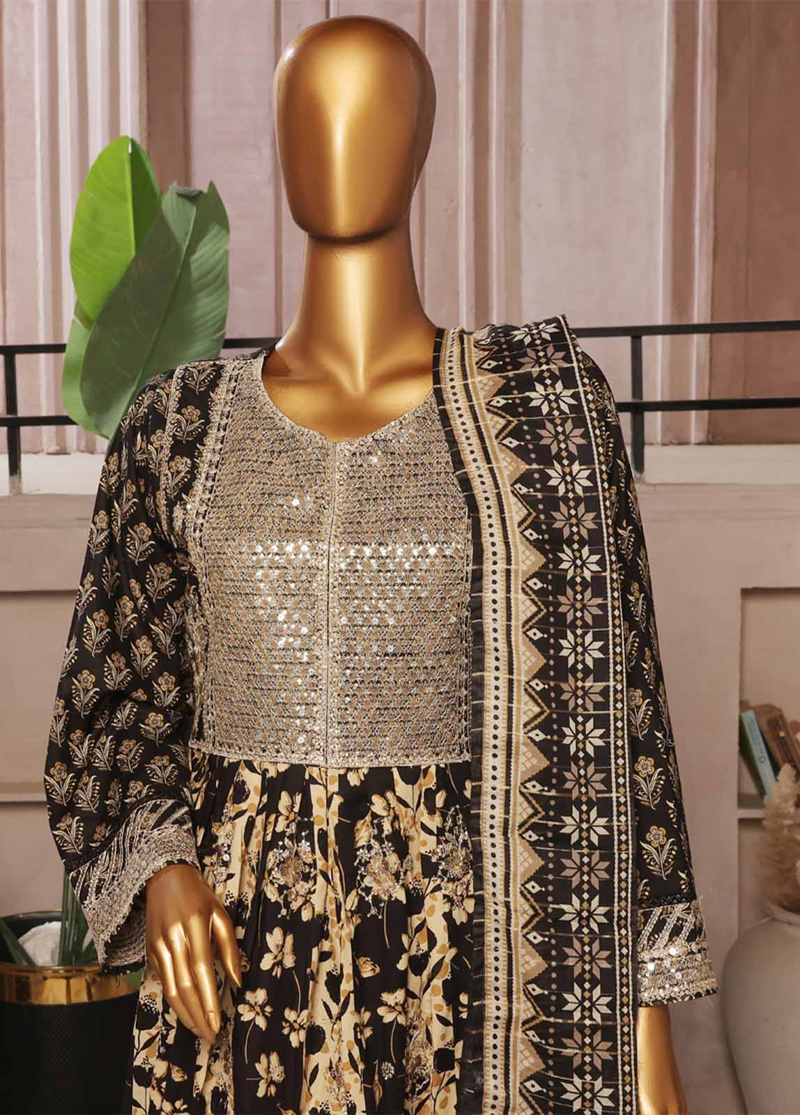 Bin Saeed Fabric - SMFR-026-3 Piece Lawn Embroidered Frock Style Suit