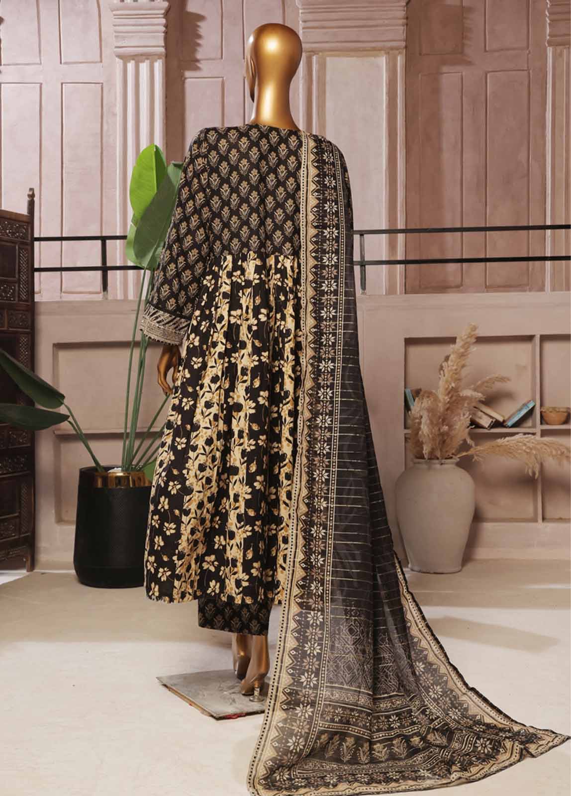 Bin Saeed Fabric - SMFR-026-3 Piece Lawn Embroidered Frock Style Suit