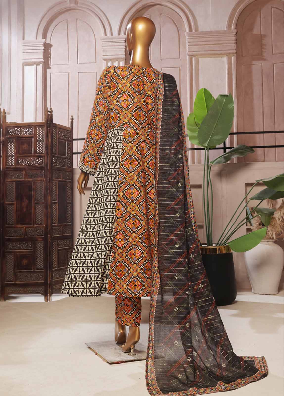 Bin Saeed Fabric - SMFR-029-3 Piece Lawn Embroidered Frock Style Suit