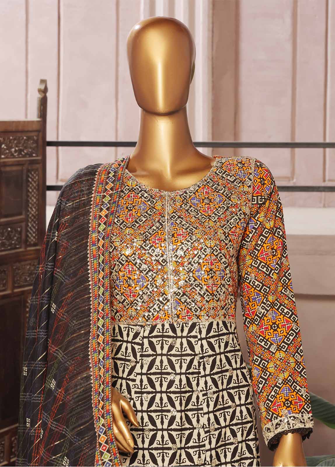 Bin Saeed Fabric - SMFR-029-3 Piece Lawn Embroidered Frock Style Suit