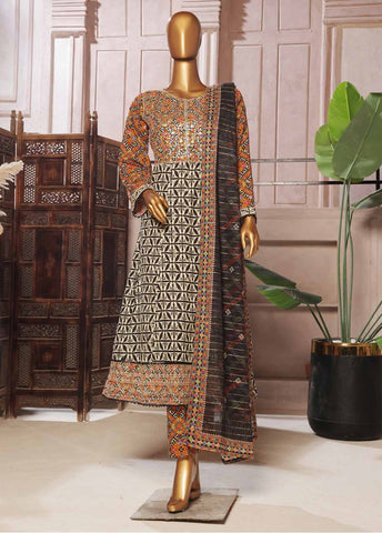 Bin Saeed Fabric - SMFR-029-3 Piece Lawn Embroidered Frock Style Suit