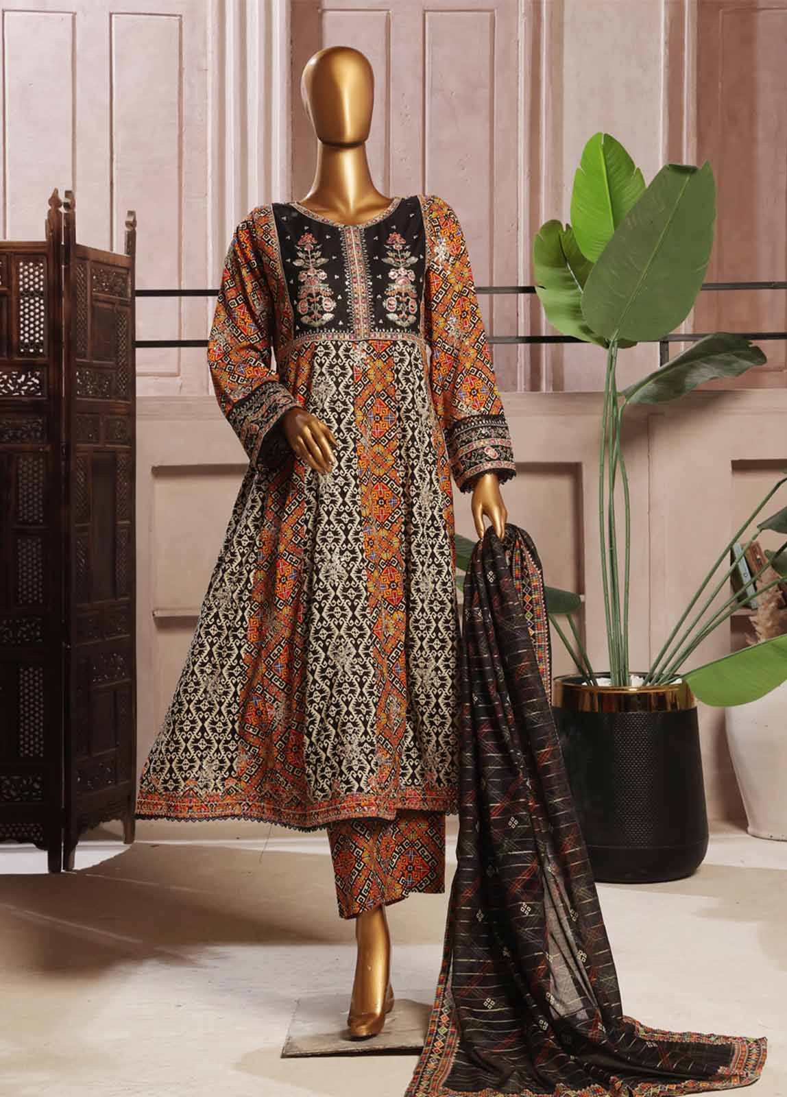 Bin Saeed Fabric - SMFR-030-3 Piece Lawn Embroidered Frock Style Suit