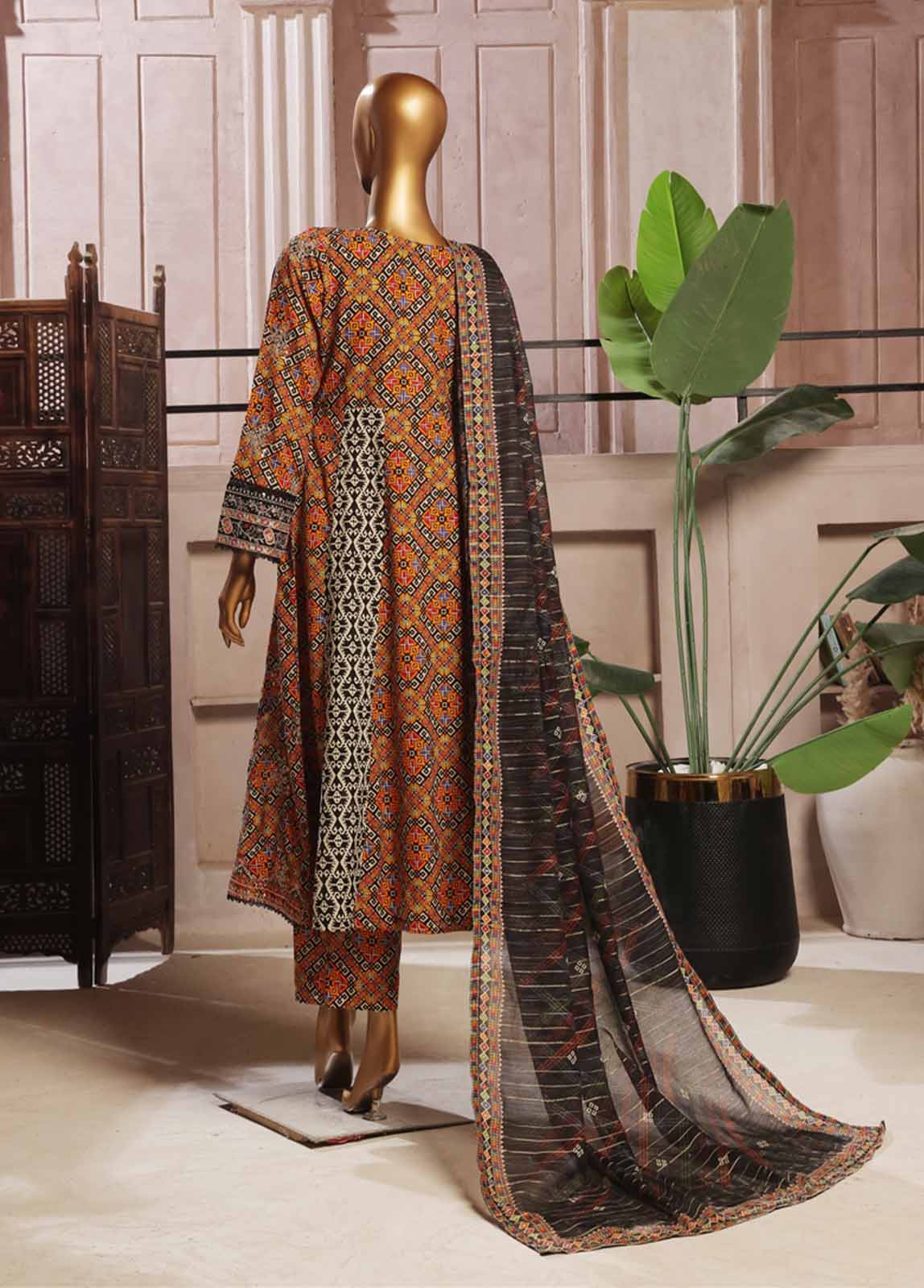 Bin Saeed Fabric - SMFR-030-3 Piece Lawn Embroidered Frock Style Suit
