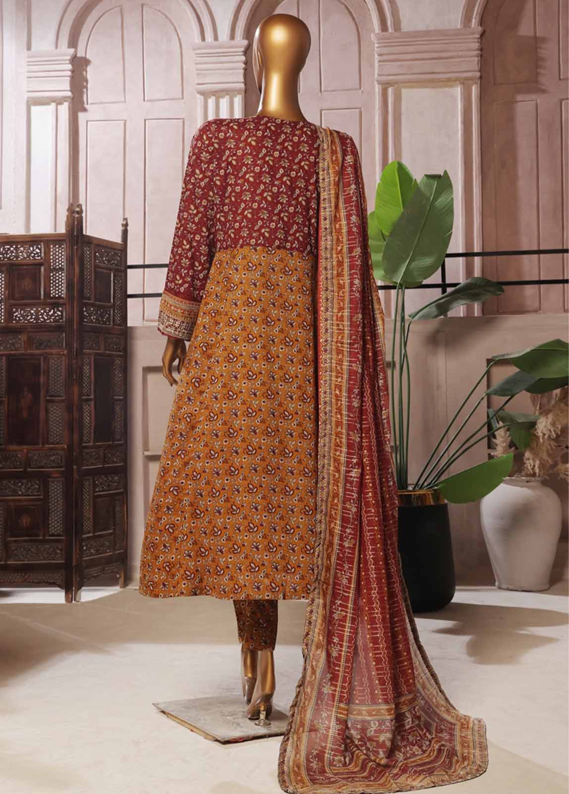 Bin Saeed Fabric - SMFR-034-3 Piece Lawn Embroidered Frock Style Suit