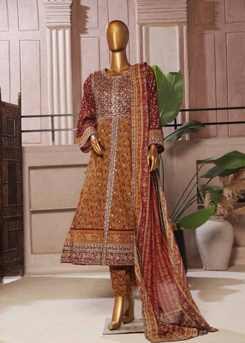Bin Saeed Fabric - SMFR-034-3 Piece Lawn Embroidered Frock Style Suit
