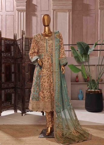 Bin Saeed Fabric - SMFR-037-3 Piece Lawn Embroidered Frock Style Suit
