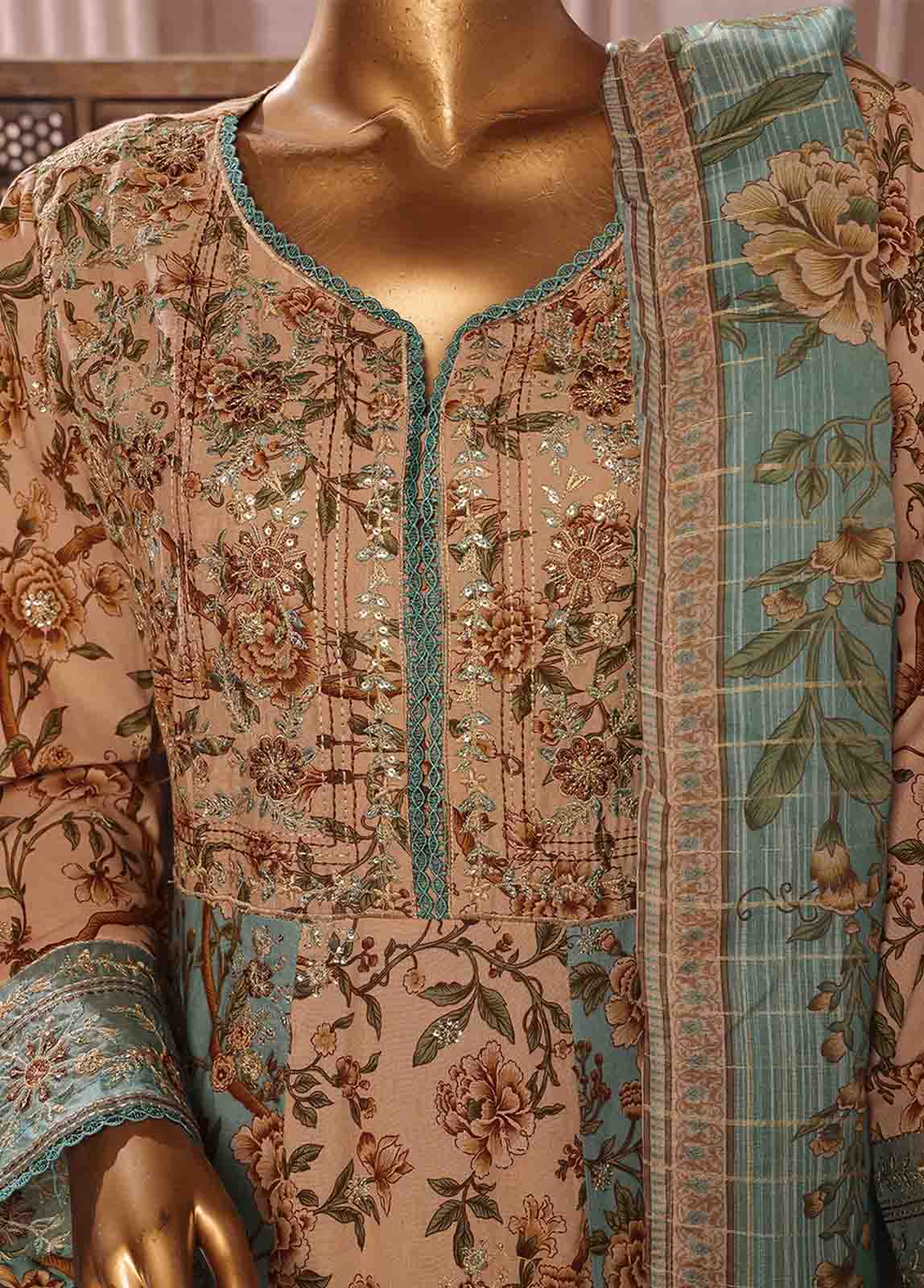 Bin Saeed Fabric - SMFR-037-3 Piece Lawn Embroidered Frock Style Suit