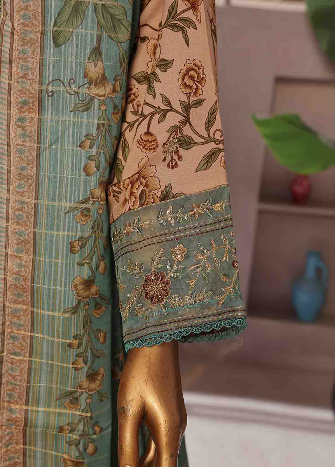 Bin Saeed Fabric - SMFR-037-3 Piece Lawn Embroidered Frock Style Suit