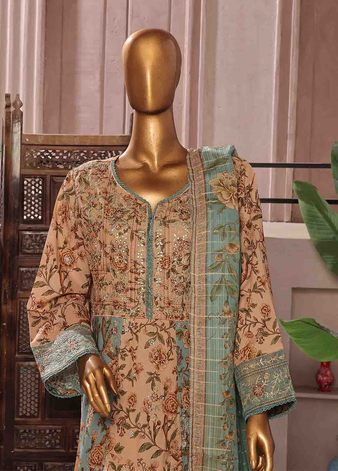 Bin Saeed Fabric - SMFR-037-3 Piece Lawn Embroidered Frock Style Suit