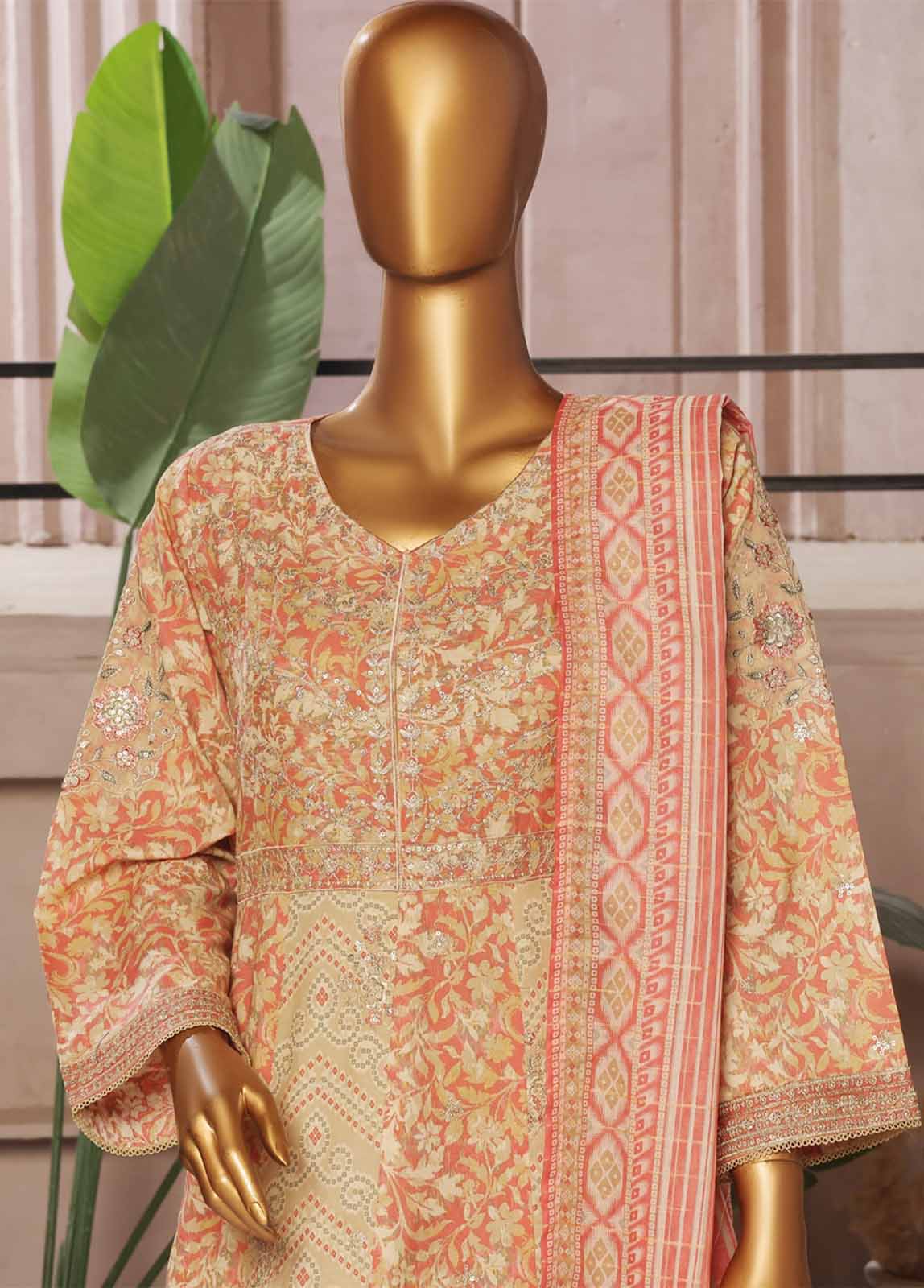 Bin Saeed Fabric - SMFR-039-3 Piece Lawn Embroidered Frock Style Suit