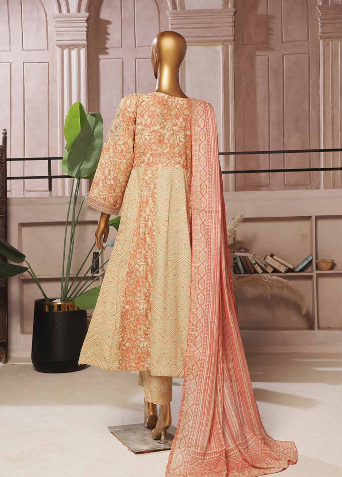 Bin Saeed Fabric - SMFR-039-3 Piece Lawn Embroidered Frock Style Suit