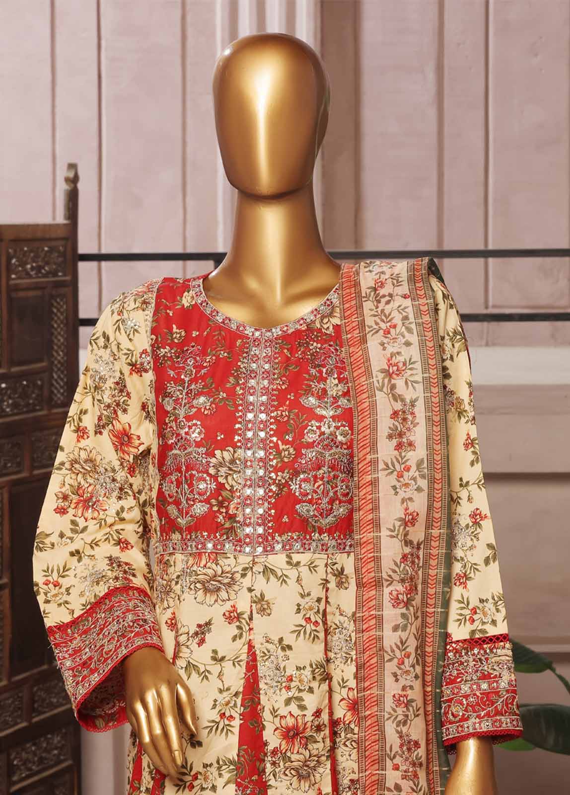 Bin Saeed Fabric - SMFR-041-3 Piece Lawn Embroidered Frock Style Suit