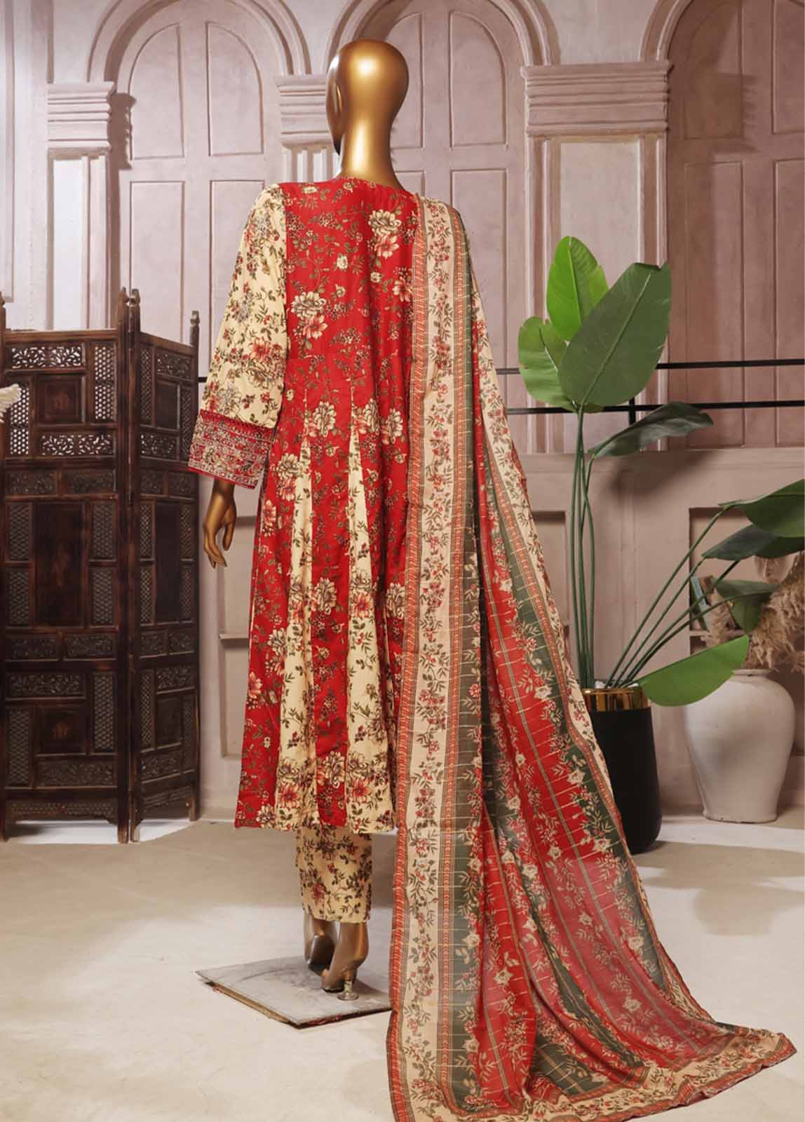 Bin Saeed Fabric - SMFR-041-3 Piece Lawn Embroidered Frock Style Suit