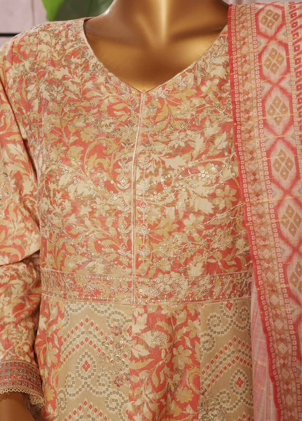 Bin Saeed Fabric - SMFR-041-3 Piece Lawn Embroidered Frock Style Suit