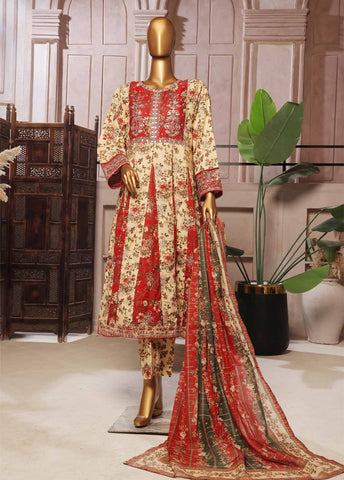 Bin Saeed Fabric - SMFR-041-3 Piece Lawn Embroidered Frock Style Suit