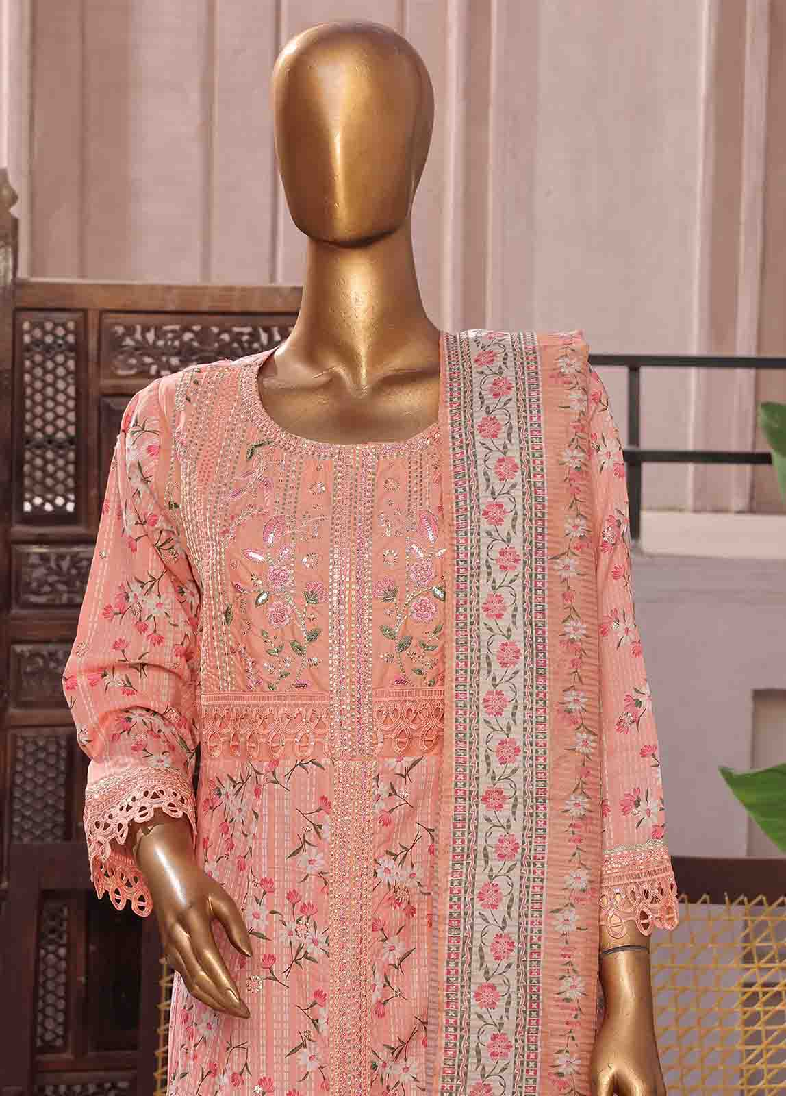 Bin Saeed Fabric - SMFR-069-3 Piece Lawn Embroidered Frock Style Suit