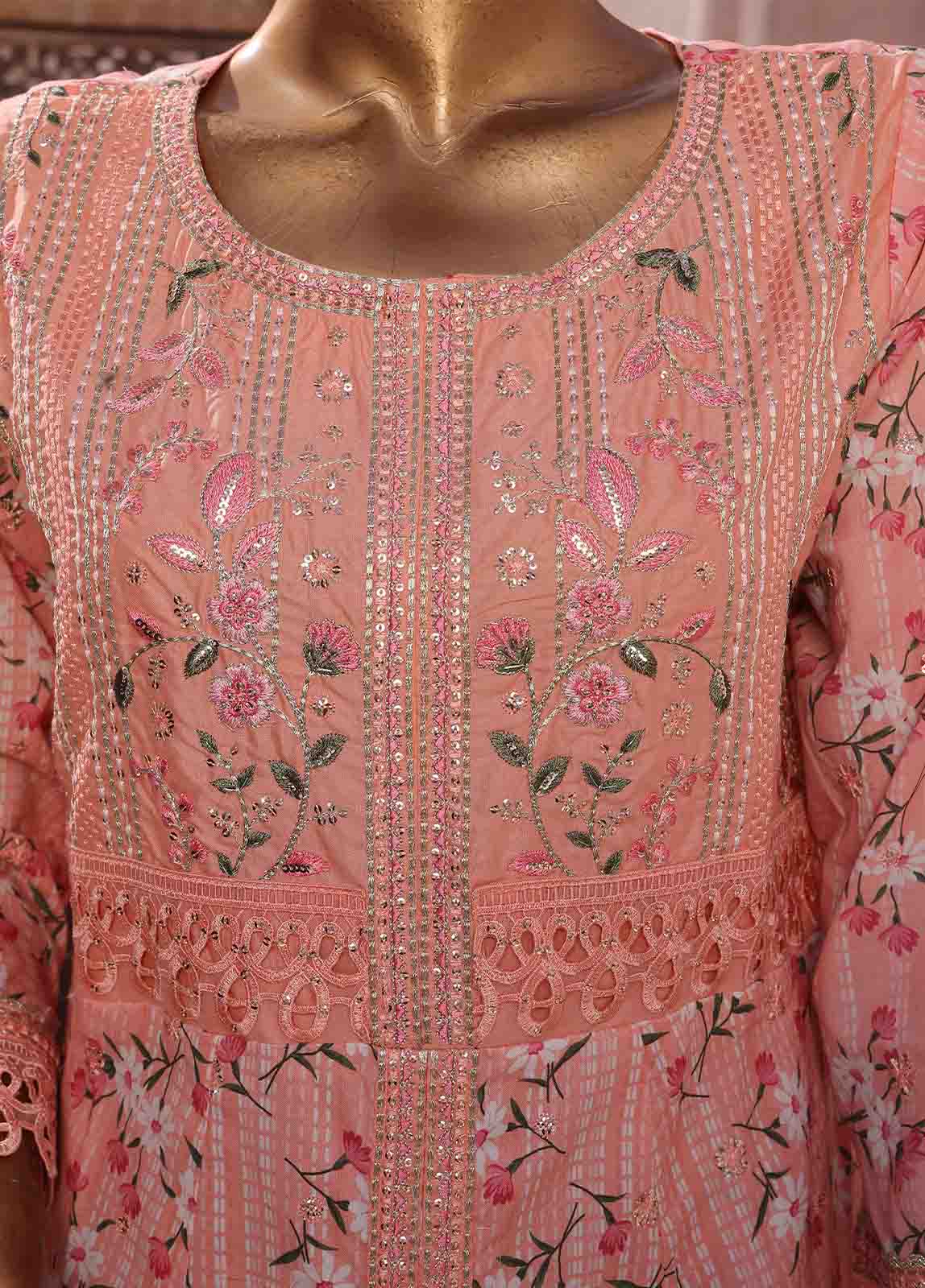 Bin Saeed Fabric - SMFR-069-3 Piece Lawn Embroidered Frock Style Suit