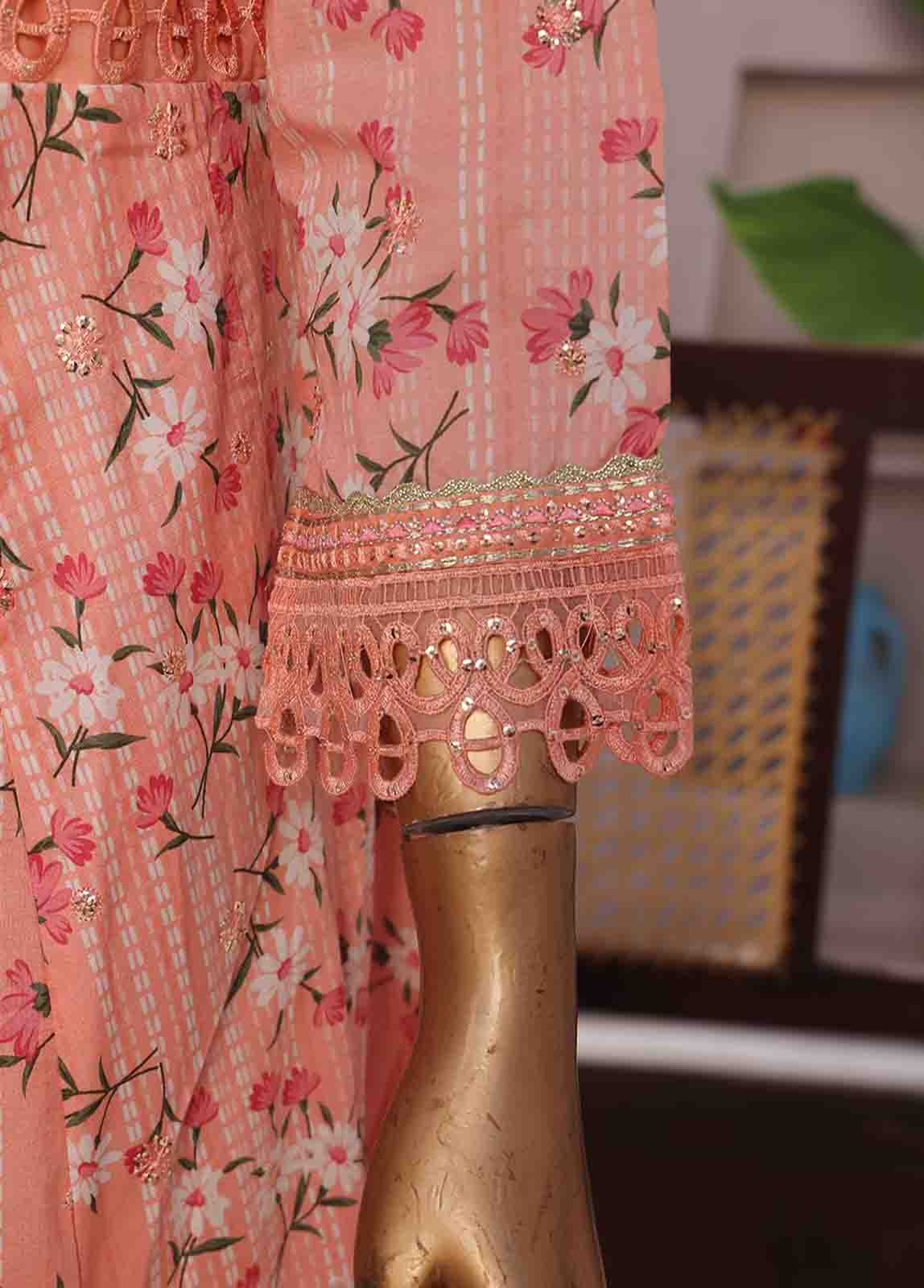 Bin Saeed Fabric - SMFR-069-3 Piece Lawn Embroidered Frock Style Suit