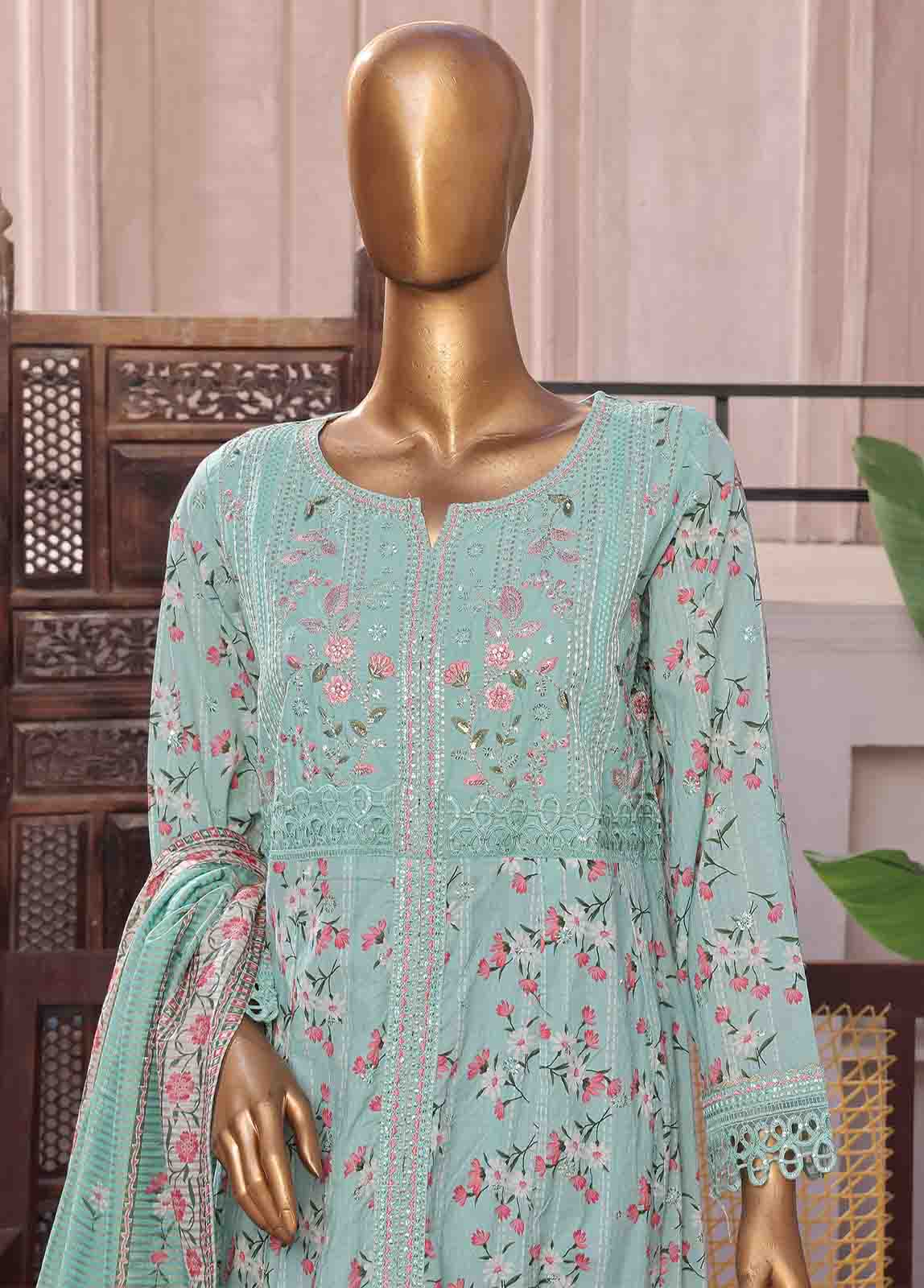 Bin Saeed Fabric - SMFR-070-3 Piece Lawn Embroidered Frock Style Suit