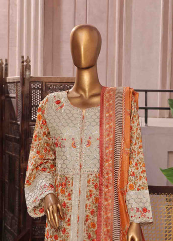 Bin Saeed Fabric - SMFR-071-3 Piece Lawn Embroidered Frock Style Suit