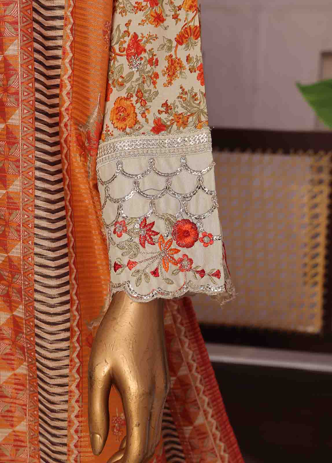 Bin Saeed Fabric - SMFR-071-3 Piece Lawn Embroidered Frock Style Suit